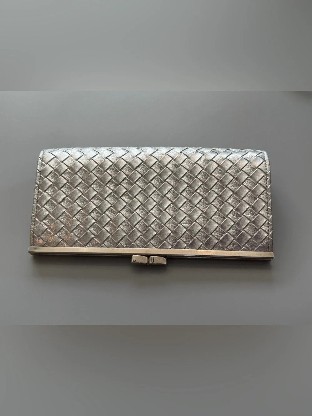 Silver Woven Clutch Purse - Snap Clasp - Evening Bag/Clutch 8.25” X 4.25” X 1.25